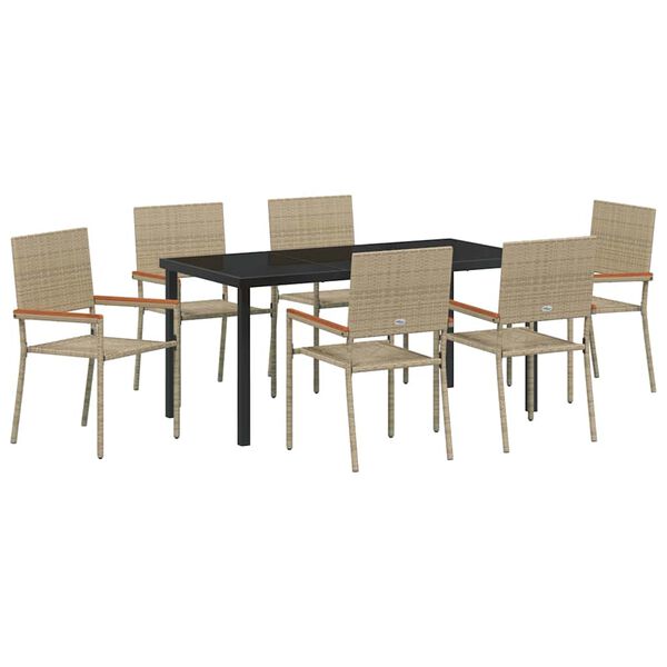 vidaXL Have Spisebordss&aelig;t med pude 7 pcs Beige polyrattan