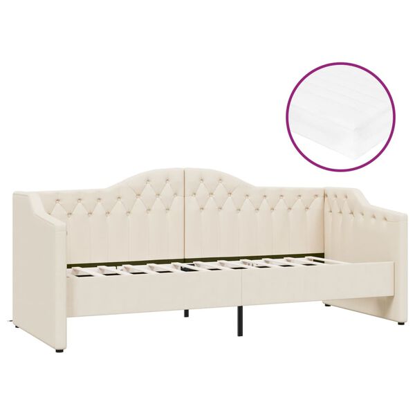 vidaXL daybed med madras og USB 90x200 cm stof cremefarvet