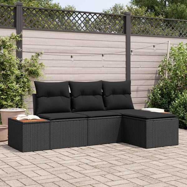 vidaXL Havesofa S&aelig;t med pude 4 pcs Sort Poly Rattan