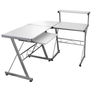 vidaXL computerbord til hj&oslash;rne 132x112x99 cm konstrueret tr&aelig; hvid