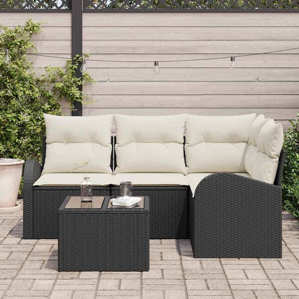 vidaXL Sofa Sæt med pude med opbevaring 5 pcs Sort og Hvid polyrattan