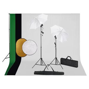 vidaXL fotostudieudstyr med lamper, paraplyer, baggrund og reflektor