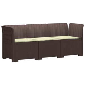 vidaXL 3-personers havensofa med puder i rattanlook PP Brun