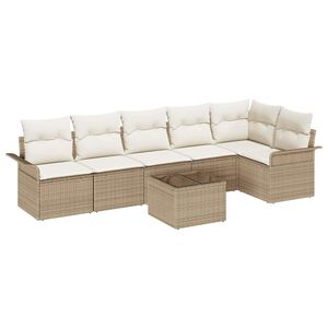 vidaXL Havesofa S&aelig;t med pude 7 pcs Beige polyrattan