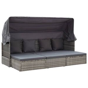 vidaXL solseng med baldakin polyrattan gr&aring;meleret