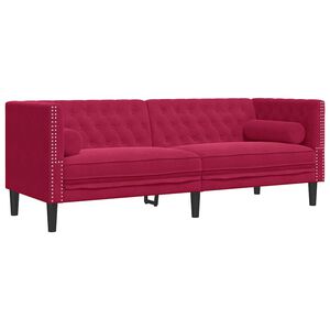 vidaXL 3-personers Chesterfield-sofa med bolsterpuder fl&oslash;jl vinr&oslash;d