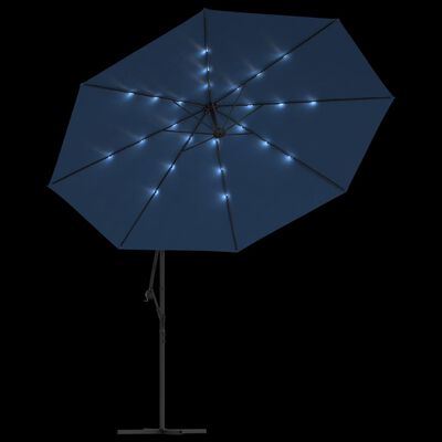 vidaXL hængeparasol med LED-lys 350 cm azurblå