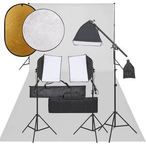 vidaXL fotostudies&aelig;t med lampes&aelig;t + baggrund og reflektor