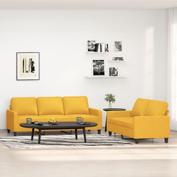 vidaXL sofas&aelig;t 2 dele med hynder stof lysegul
