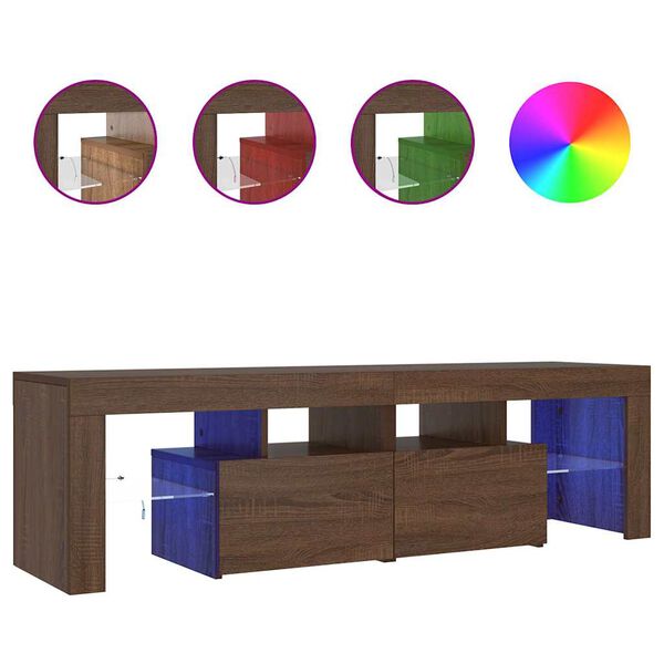 vidaXL tv-bord med LED-lys 140x36,5x40 cm brun egetr&aelig;sfarve