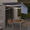 vidaXL markise m. gardin+LED+vindsensor 4x3 m automatisk bl&aring; og hvid