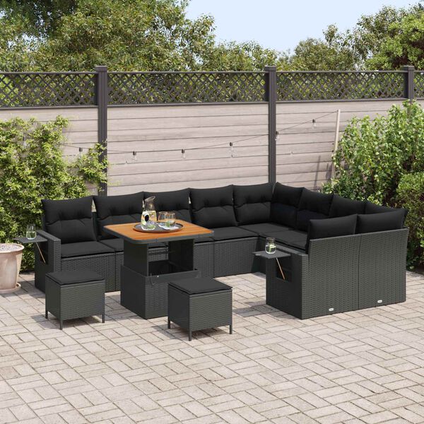 vidaXL Havesofa S&aelig;t 12 pcs Sort polyrattan