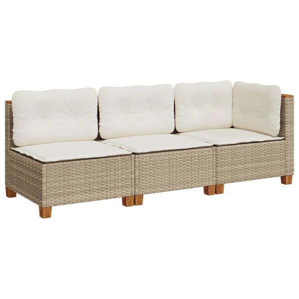 vidaXL 3-personers havesofa med hynder polyrattan beige
