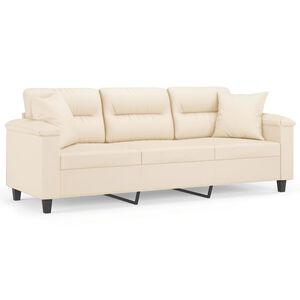 vidaXL 3-personers sofa med puder 180 cm mikrofiberstof beige