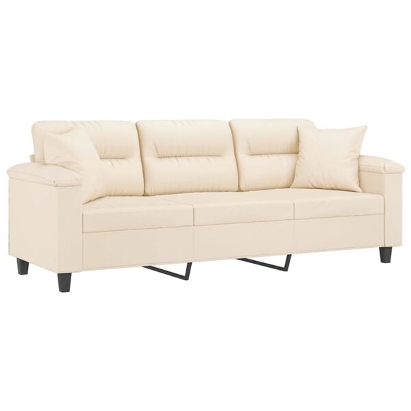 vidaXL 3-personers sofa med puder 180 cm mikrofiberstof beige