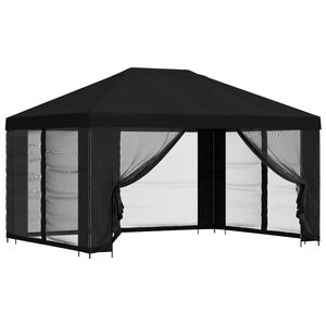 vidaXL Pavillon med sidetapper 4 &times; 3 m Sort Polyester og St&aring;l 190 gsm