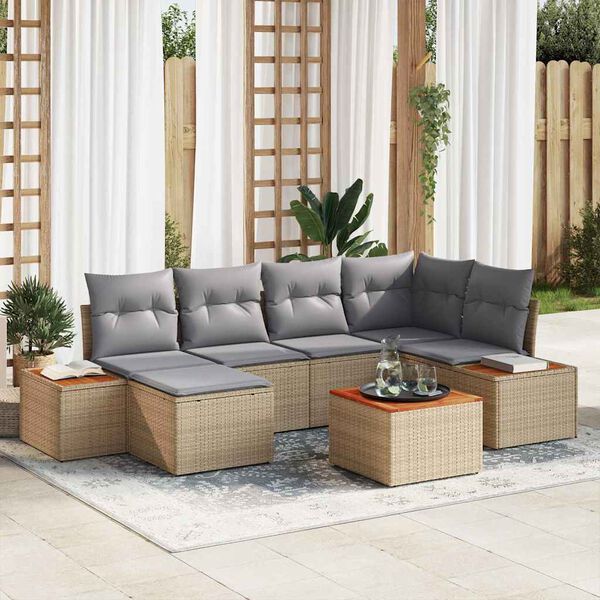 vidaXL Havesofa S&aelig;t med pude 7 pcs Beige polyrattan