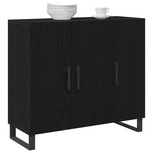 vidaXL Sideboard Sort eg 90 x 34 x 80 cm Konstrueret træ