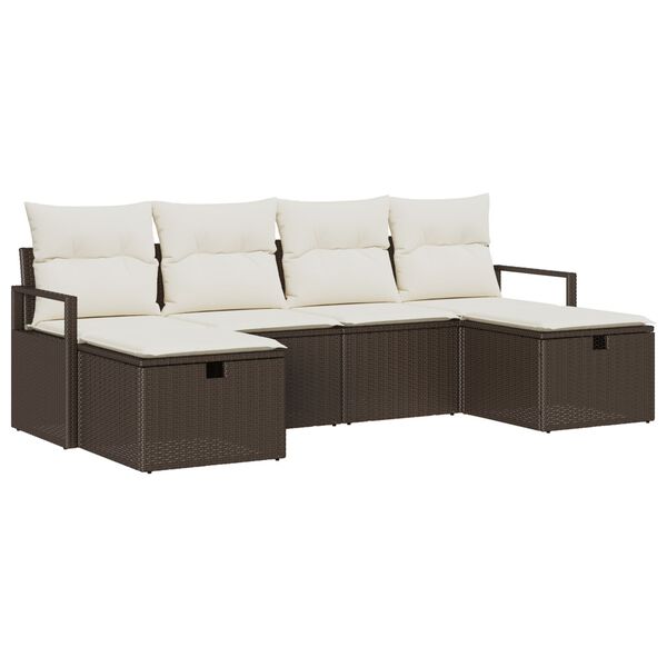 vidaXL Sofa S&aelig;t med pude med opbevaring 6 pcs Brun og Creme polyrattan