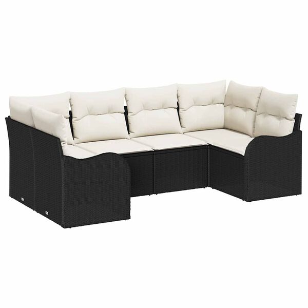 vidaXL Havesofa S&aelig;t med pude 6 pcs Sort og hvid Poly rattan