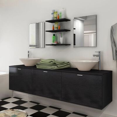 vidaXL sæt med badeværelsesmøbler og håndvask 8 dele sort