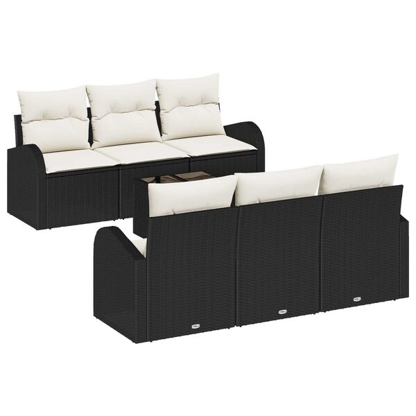 vidaXL Havesofa S&aelig;t med opbevaring 7 pcs Sort og Cream polyrattan