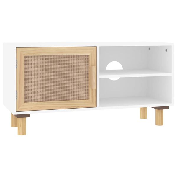 vidaXL tv-bord 80x30x40 cm massivt fyrretræ og naturlig rattan hvid