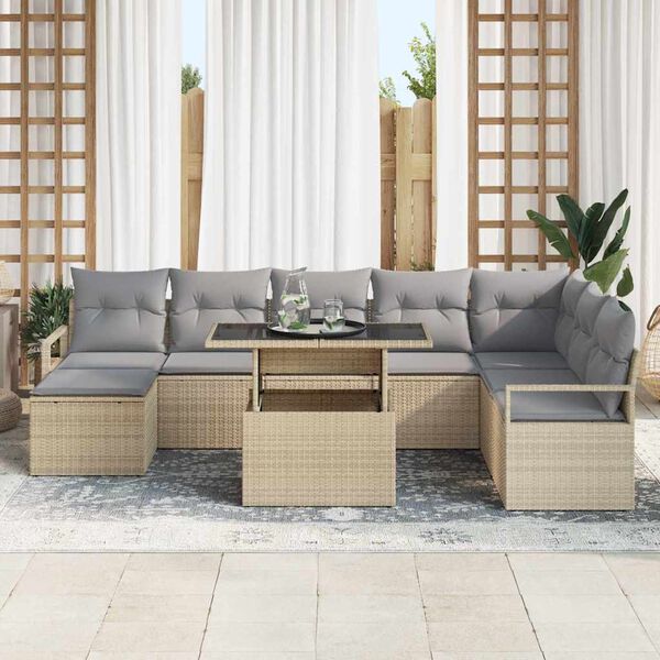 vidaXL Havesofa S&aelig;t med opbevaring 9 pcs Beige Poly rattan