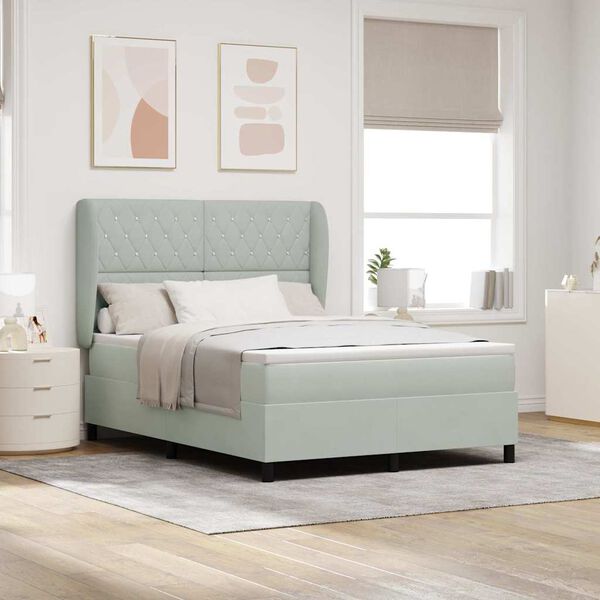 vidaXL Box spring seng med madras Lysegr&aring; 190 x 140 cm Polyester