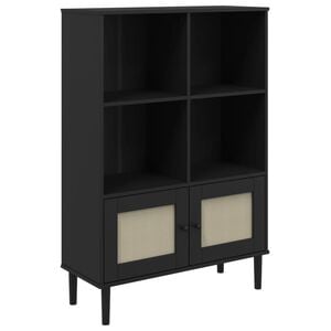vidaXL bogreol SENJA rattanlook 90x35x130 cm massivt fyrretr&aelig; sort