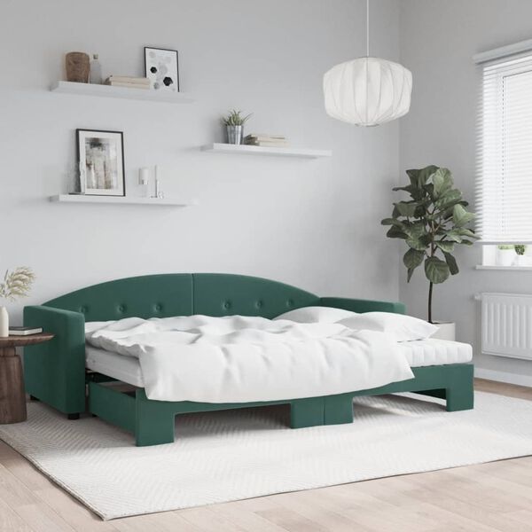 vidaXL daybed med udtræk og madras 80x200 cm velour mørkegrøn