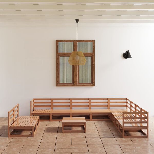 vidaXL loungesæt til haven 11 dele massivt fyrretræ gyldenbrun