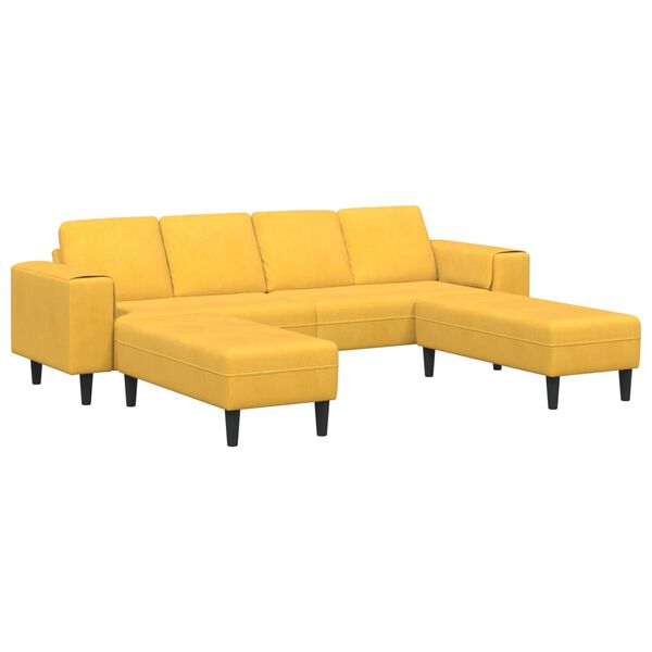 vidaXL Sofa med pude Lys Gul 250 x 188 x 76 cm Velourstof