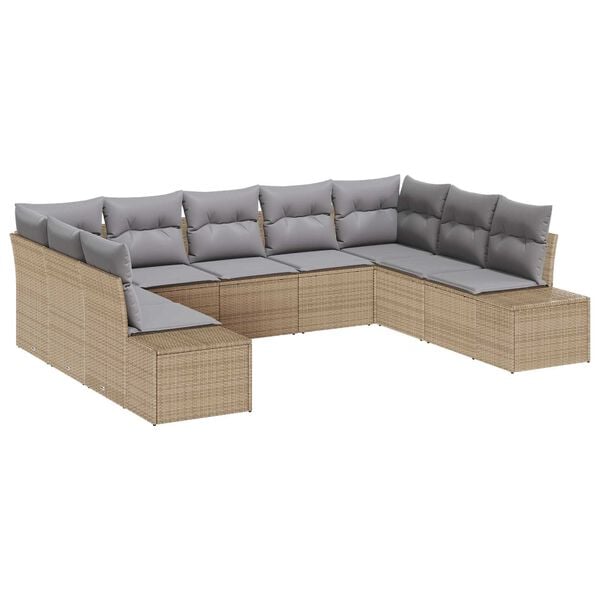vidaXL Havesofa Sæt med pude 9 pcs Beige og lys grå Polyrattan