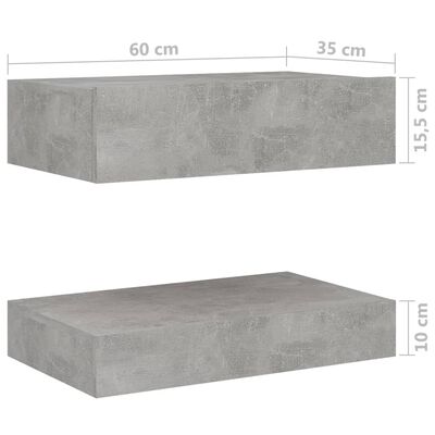 vidaXL sengeborde 2 stk. 60x35 cm spånplade betongrå