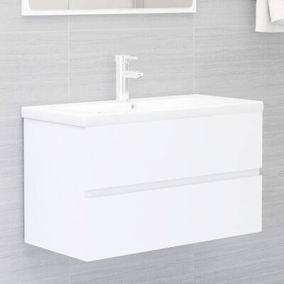vidaXL vaskeskab med indbygget håndvask spånplade hvid