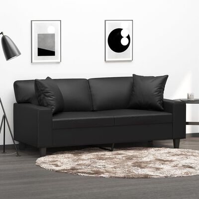 vidaXL 2-personers sofa med puder og hynder 140 cm kunstlæder sort
