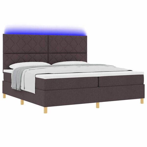 vidaXL LED Box Spring Bed med madras M&oslash;rk Brun 200 x 200 cm Stof