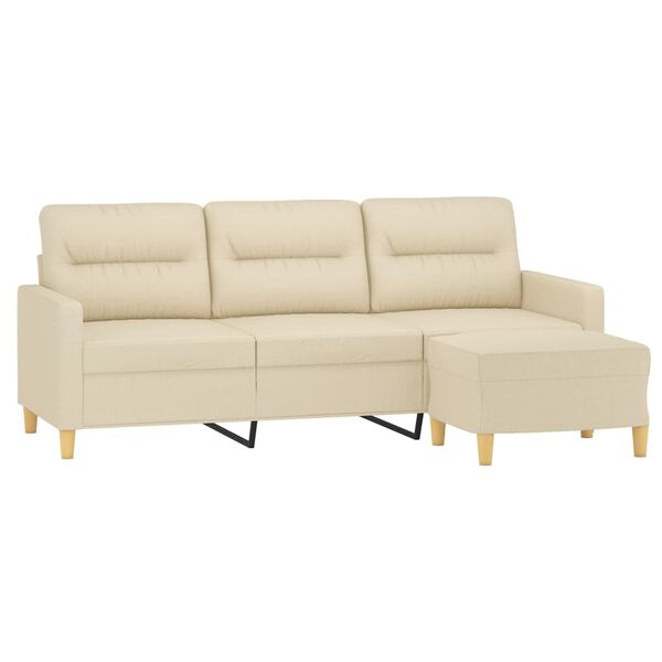 vidaXL 3-personers sofa med fodskammel 180 cm stof Cremefarvet