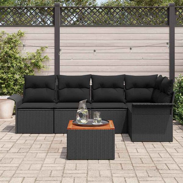 vidaXL Havesofa Sæt med pude 6 pcs Sort polyrattan