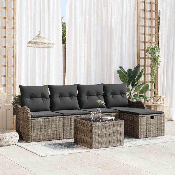 vidaXL Havesofa Sæt med pude 6 pcs Grå 231 x 117 x 85 cm Poly rattan