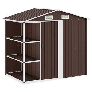 vidaXL haveskur med reol 205x130x183 cm jern brun