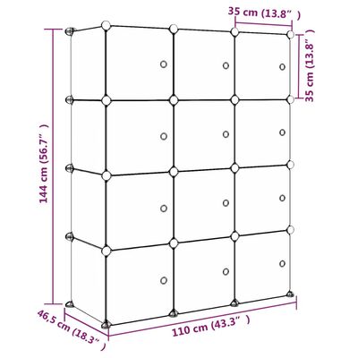 vidaXL opbevaringsreol til børn 12 kubeformede kasser PP lyserød