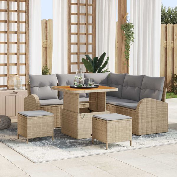 vidaXL Havesofa S&aelig;t med pude 8 pcs Beige polyrattan