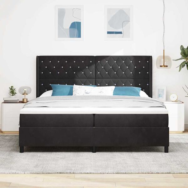 vidaXL Box spring seng med madras Sort 200 x 200 cm Fl&oslash;jl