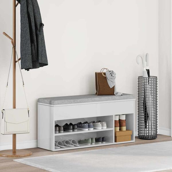 vidaXL skob&aelig;nk 102x30,5x45 cm konstrueret tr&aelig; hvid h&oslash;jglans