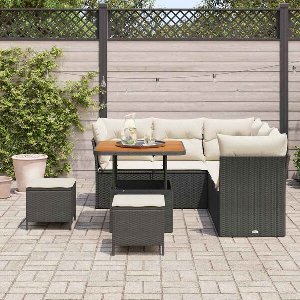 vidaXL Havesofa Sæt 8 pcs Sort polyrattan