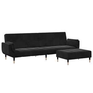 vidaXL 2-personers sovesofa med fodskammel velour sort