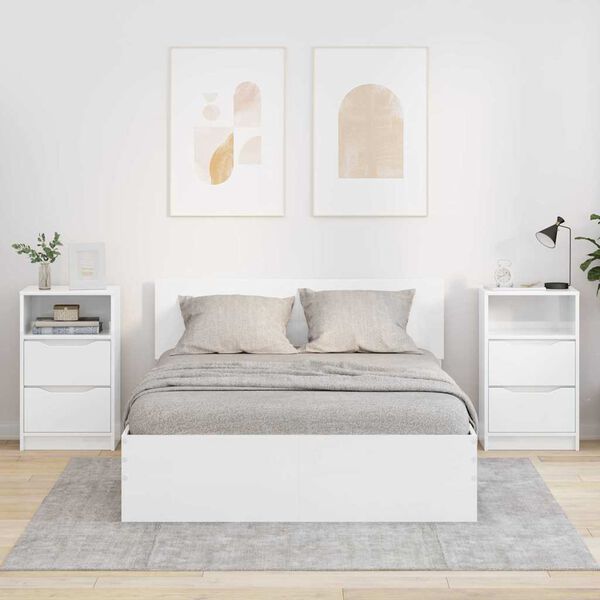 vidaXL Sengeborde med skuffe 2 pcs H&oslash;j gloss hvid 40 x 30 x 467 cm