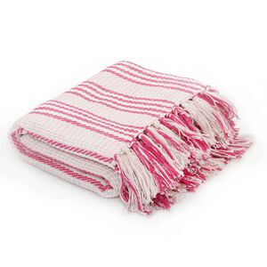 vidaXL plaid 220x250 cm bomuld stribet lyser&oslash;d og hvid